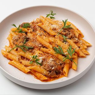 Пенне с тушёной говядиной