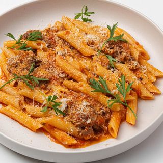 Пенне с тушеной говядиной