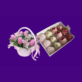 Бокс Корзина Тюльпанов+клубника в шоколаде