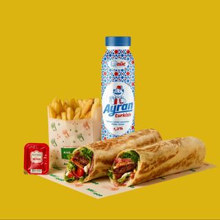 ДУРУМ ГОВЯЖИЙ С Х2 МЯСОМ  КОМБО С АЙРАНОМ