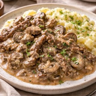 Бефстроганов из говядины с пюре (450 г)