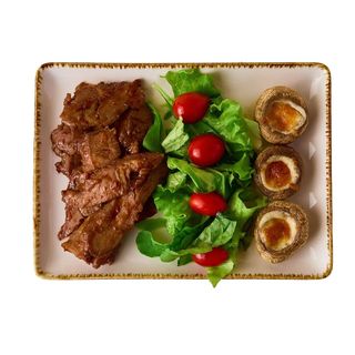 Говядина в соусе хойсин, с запечеными шампиньонами (230г)