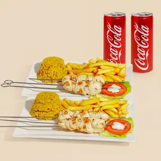 2 brochettes poulet + 2 boissons au choix
