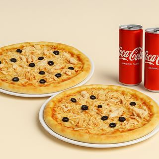 2 pizzas poulet + 2 boissons au choix