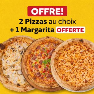 2 Pizzas au choix + 1 Margarita OFFERTE