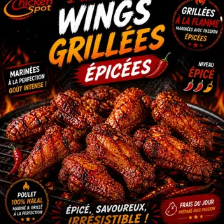 Chicken Grill - 6 Hot Wings (ailes de poulet) Grillé