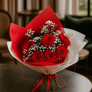  Bouquet 15 Roses Rouge & Gypso