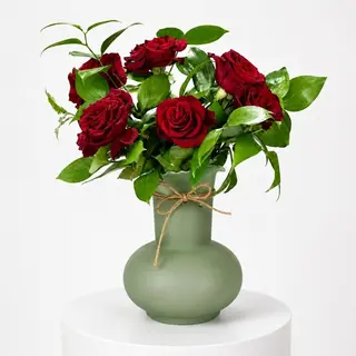 Bouquet et Vase Rouge Maman