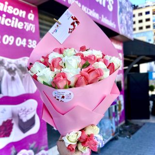 Bouquet de Roses "Bio Garden" Mixte (Rose & Blanc)