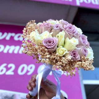 Bouquet de Mariée Violet, Blanc & Crèm