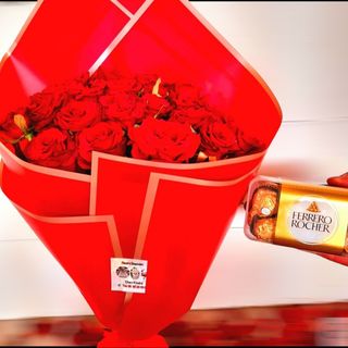 10rose rouge+boit de chocolat