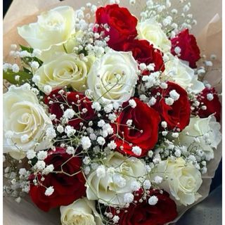 20 roses et gypsophiles