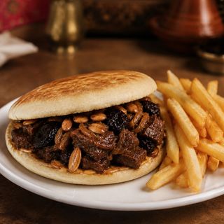 Batbout à la Viande, aux Pruneaux et aux Amandes