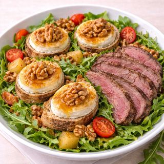 Salade chèvre chaud et pastrami de boeuf