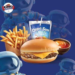 Cheeseburger + Frites + Jus + Gâteau