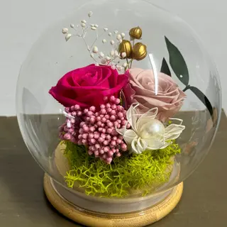 cloche boule en 2 rose éternelle(beige et fuchsia) 10cm