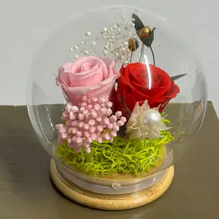 cloche boule en 2 rose éternelle(rose et rouge)10cm
