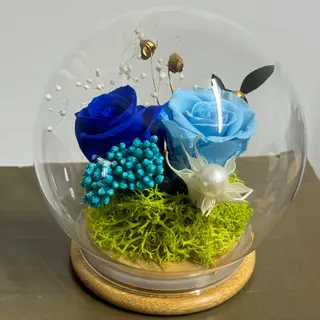 cloche boule en 2 rose éternelle(bleu )10cm