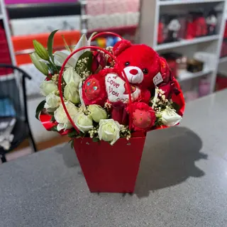 Panier + peluche rouge