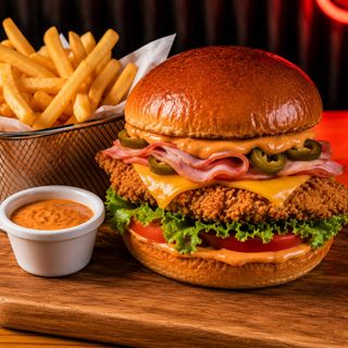 Spicy chicken burger + frites