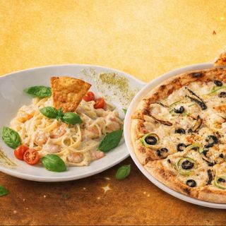 Pizza fruits de mer + tagliatelles fruits de mer