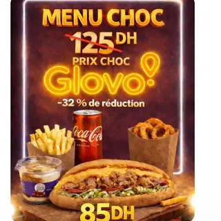 Menu Chicken Max..... sandwich poulet.frite. boissons. tiramissu . Oigno rings.
