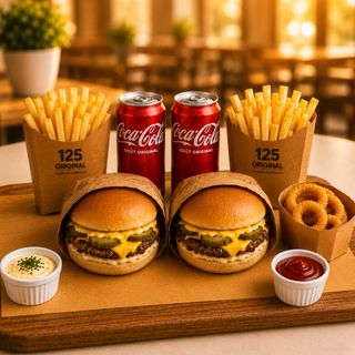 MENU DUO BURGER + FRITES + BOISSON”+ Oignon rings. . . . . . . . . . . . . .,2cheeze,2frites,2boisson,1 oignon rings