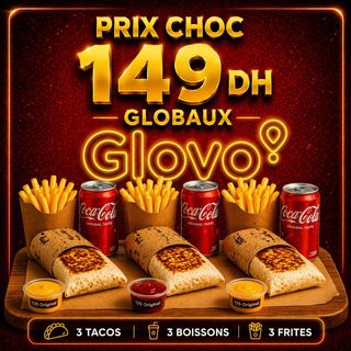 Menu Trio Gourmand 3 tacos 3 boisson 3 frites