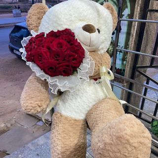 دبدوب حجم كبير مع باقة ورد جوري 25وردة مميزة