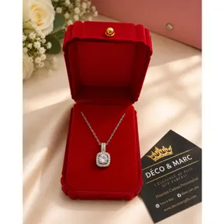 Collier en Argent – Pendentif Coussin Halo Zircon