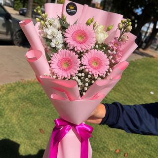 Elegant Pink Gerbera Bouquet with Soft Pastel Wrapping