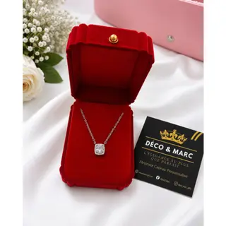Collier en Argent – Pendentif Coussin Solitaire Zircon