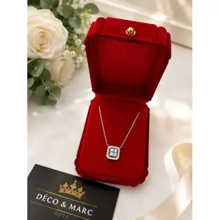 Collier en Argent – Pendentif Carré Halo Zircon