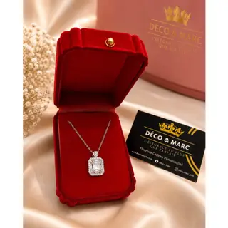Collier en Argent – Pendentif Rectangle Émeraude Zircon