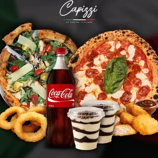2 Pizza Large Au Choix + 5 Onion Rings + 5 Nugget + 2 Tiramisu + 1 Litre de Boisson 