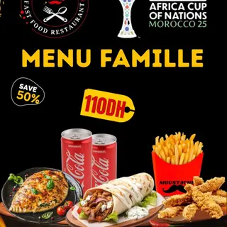 1 Best of Panizza mixte + 1 shawarma Poulet + 2 strips chicken + Frites + 2 Coca + Sauces
