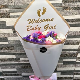 bouquet 12 fleurs personnalisé welcome baby 