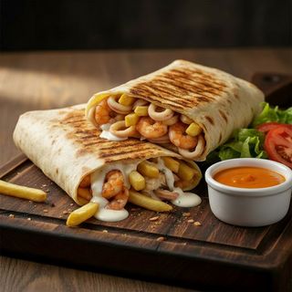 Tacos Fruits de Mer – Sauce Fromage & Frites