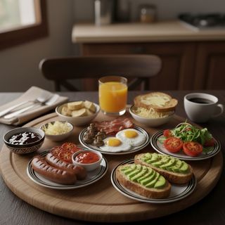 Petit Déjeuner Anglais – Œufs, Jambon & Champignons