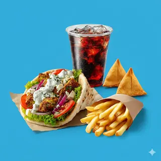 Gyros Falafel + Spanakopita + Boisson + Frites