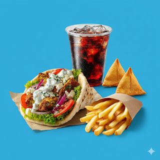 Gyros Falafel + Spanakopita + Boisson + Frites