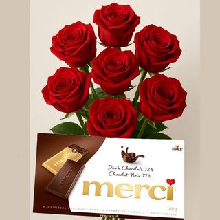 Bouquet rouge avec chocolat merci