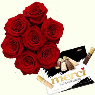 Bouquet of flowers with chocolate thanks