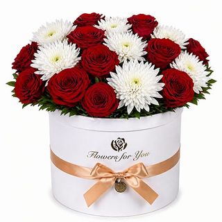 Boîte de fleurs rouge et blanche élégante