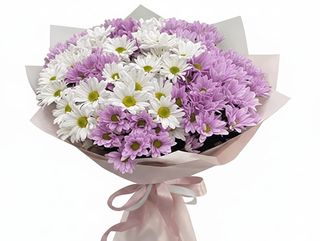 Bouquet "Élégance Royale" – Harmonie de Chrysanthèmes Blancs et Violets