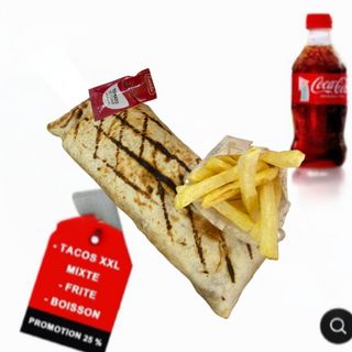 Tacos XXL MIXTE 3 vainde  avce FRITE + Boisson gratuit