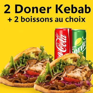 2 Doner Kebab + 2 boissons de ton choix