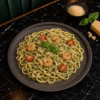 PASTA GAMBAS AL PESTO