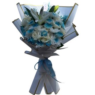 Bouquet bleu ciel et blanc f13