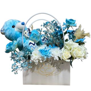 Sac des fleurs blanc et bleu ciel f 49